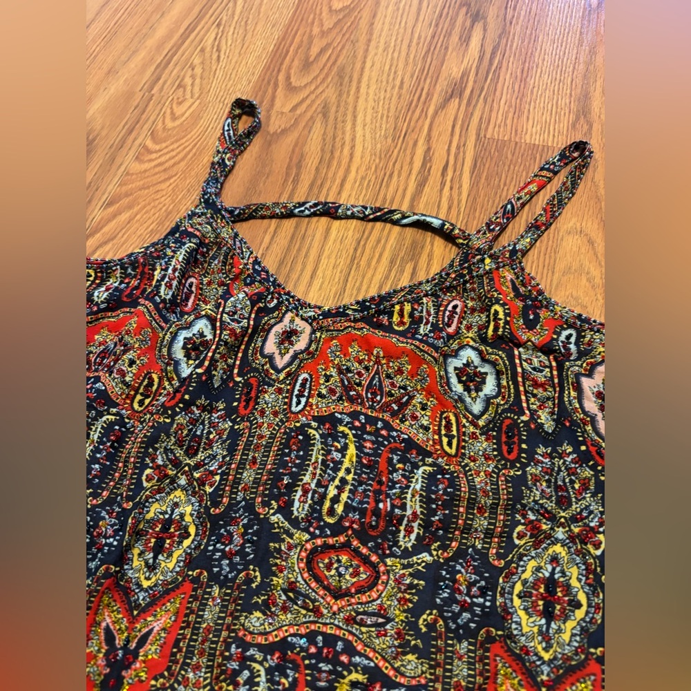 DKNY Multicolor Paisley-Print Spaghetti Strap Silk Tank Top - Picture 5 of 8